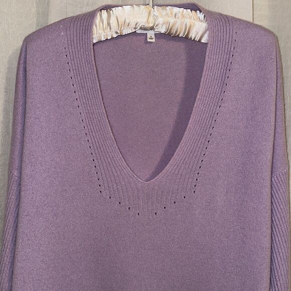 Talbots Haven M Lavender 💯Cashmere V neck Pullover Long Fine Knit Sweater - Picture 3 of 11